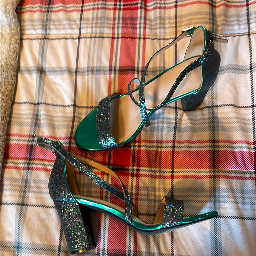 Green Strappy Block Heel Sandals